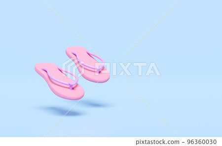 pink beach sandals or home slipper, flip flops isolated on blue background. concept 3d illustration or 3d render pink beach sandals or home slipper, flip flops isolated on blue background. concept 3d illustration or 3d render 96360030