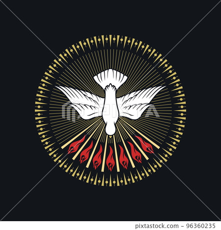 Christian illustration. The image of a dove - a symbol of the Holy Spirit of God, peace, rest and humility, in the context of the symbol of the Holy Trinity. Christian illustration. The image of a dove - a symbol of the Holy Spirit of God, peace, rest and humility, in the context of the symbol of the Holy Trinity. 96360235