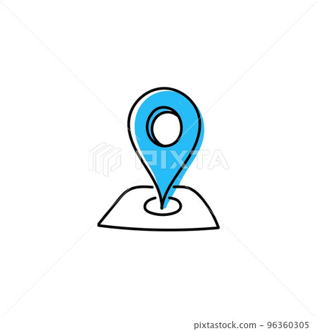 Blue navigation web map pointer hand drawn icon 96360305
