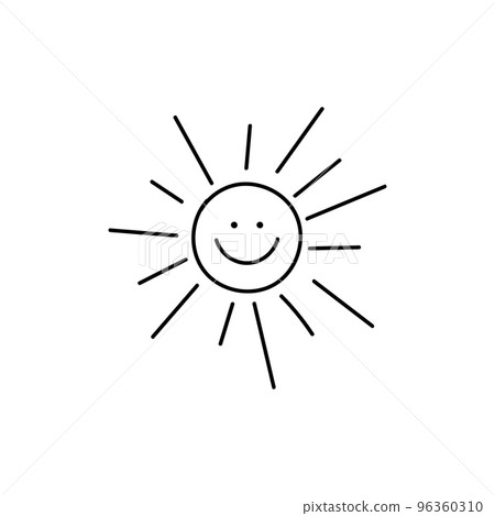 Smiling sun with rays hand drawn icon 96360310
