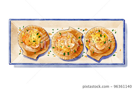 Hand-painted Chinese food-scallop and vermicelli steamed with garlic Hand-painted Chinese food-scallop and vermicelli steamed with garlic 96361140