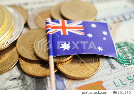 Stack of coins money with Australia flag, finance banking concept 96361170