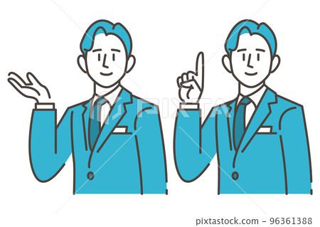 A young male businessman in a suit who guides and introduces with a smile [vector illustration material] 96361388