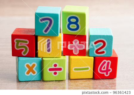 Number wood block cubes for learning Mathematic, education math concept. Number wood block cubes for learning Mathematic, education math concept. 96361423
