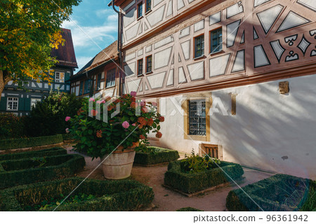 Beautiful Garden and Old National German Half-Timbered houses Town House in Bietigheim-Bissingen, Baden-Wuerttemberg, Germany, Europe. Old Town is full of colorful and well preserved buildings. 96361942