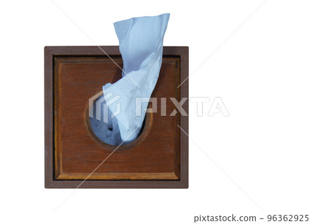 top view white tissue paper in wooden tissue box on isolated background, object, decor, copy space top view white tissue paper in wooden tissue box on isolated background, object, decor, copy space 96362925