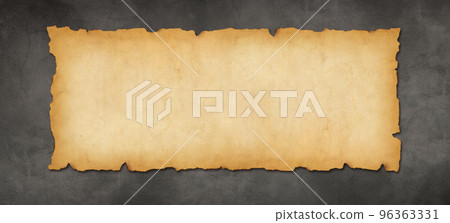 Old paper horizontal banner. Parchment scroll on a concrete wall 96363331