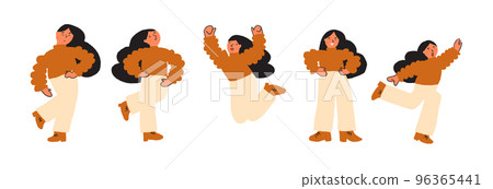 Casual business woman character in different poses set in pants isolated vector illustration. Vector illustration Casual business woman character in different poses set in pants isolated vector illustration. Vector illustration 96365441
