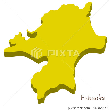 Three-dimensional map of Fukuoka Prefecture, simple and stylish 96365543