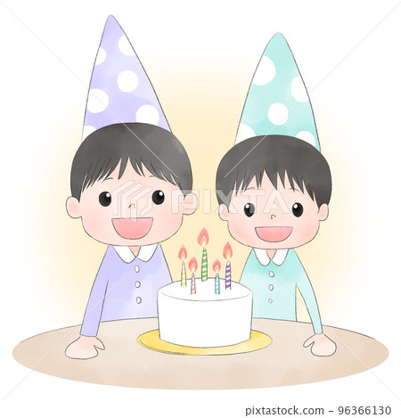 有背景的兄弟和生日蛋糕插畫(水彩風格) 有背景的兄弟和生日蛋糕插畫(水彩風格) 96366130