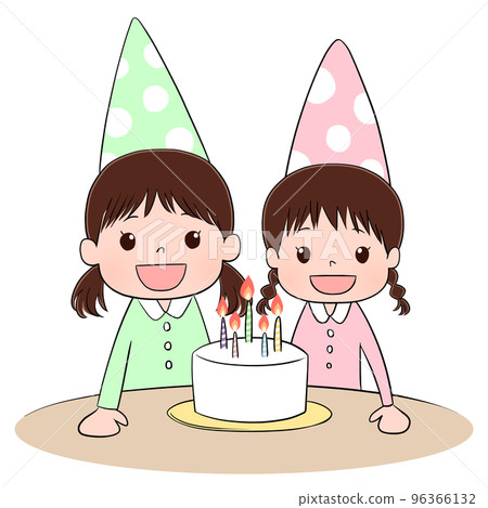 No background illustration of sisters and birthday cake (animated) 96366132