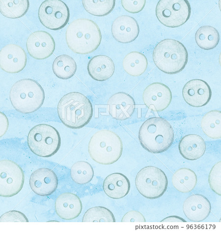 Hand drawn aquarelle buttons blue seamless pattern 96366179