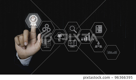 Quality management certification and standardization proces, ISO certified business. Quality management certification and standardization proces, ISO certified business. 96366395