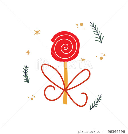 Vector illustration with sloppy hand drawn candy cane tied with red ribbon. Vector illustration with sloppy hand drawn candy cane tied with red ribbon. 96366396