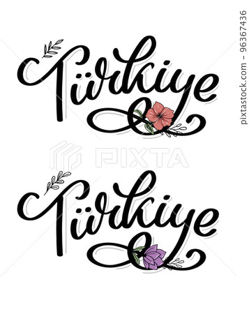 Text in the Turkish: Turkey Lettering. Handwritten name of the country. Vector design template. 96367436