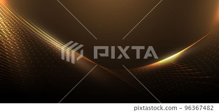 Abstract luxury curve golden lines lighting effect and dust particles on  brown background. Template premium award design. 96367482