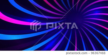 Abstract technology futuristic neon curved glowing blue and pink light lines with tunnel future speed motion effect on dark blue background. 96367488