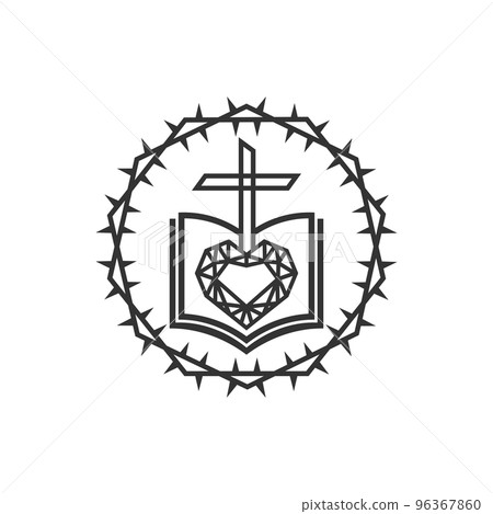 Christian illustration. Church logo. The Diamond of God's Word, Love, and the cross of Jesus are framed with a crown of thorns. Christian illustration. Church logo. The Diamond of God's Word, Love, and the cross of Jesus are framed with a crown of thorns. 96367860