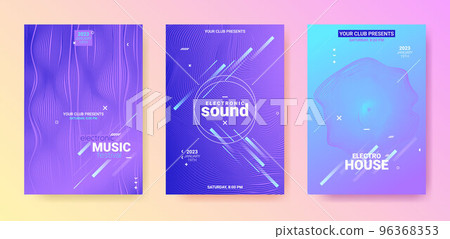 Dance Music Flyer Set. Electronic Party Cover. Abstract 3d Background. Gradient Distort Waves. Dance Music Flyer. Geometric Festiv Illustration. Techno Sound Poster. Blue Purple Dance Music Flyer. 96368353