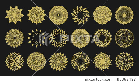 A set of intricate sacred geometric shapes for creating logos, backgrounds and design compositions. 96368488