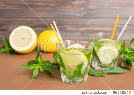 Mojito summer refreshing cocktail with ice and mint. mojito cocktail with lime, lemon and mint in a tall glass with a stick Mojito summer refreshing cocktail with ice and mint. mojito cocktail with lime, lemon and mint in a tall glass with a stick 96368640