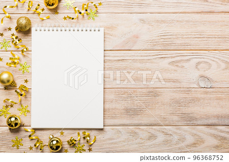 Christmas blank greeting card mock-up scene. Creative layout made of Christmas tree branches and paper card note. Flat lay. Nature New Year concept 96368752