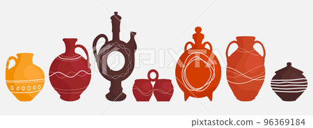 Pottery flat set illustration. Image of ceramic pots made of handmade clay Pottery flat set illustration. Image of ceramic pots made of handmade clay 96369184