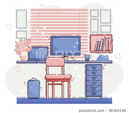 Vector flat illustration of workspace. Work and study at home Vector flat illustration of workspace. Work and study at home 96369196