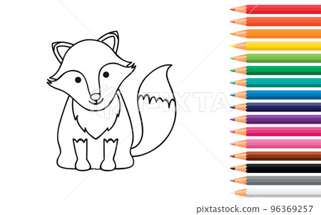 cute fox for coloring book with colorful pencils cute fox for coloring book with colorful pencils 96369257