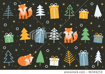 cute christmas motives fox tree and gift box cute christmas motives fox tree and gift box 96369258