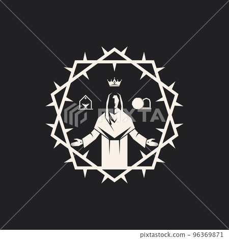 Easter vector illustration. The Risen Christ against the background of the crown of thorns. 96369871