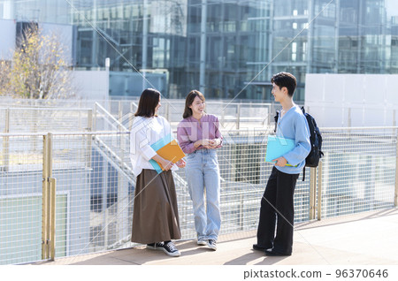 Three male and female college students chatting 96370646