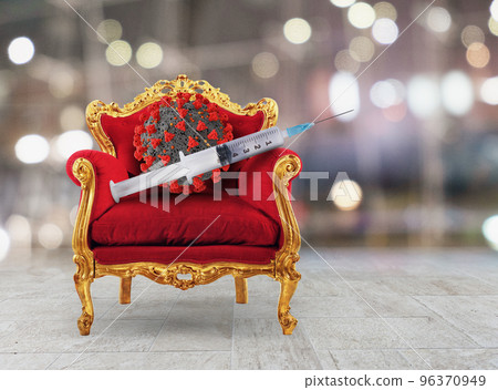 Luxury armchair with a syringe with the vaccine of covid-19 96370949