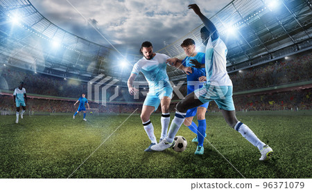 Football scene with competing soccer players at the stadium Football scene with competing soccer players at the stadium 96371079