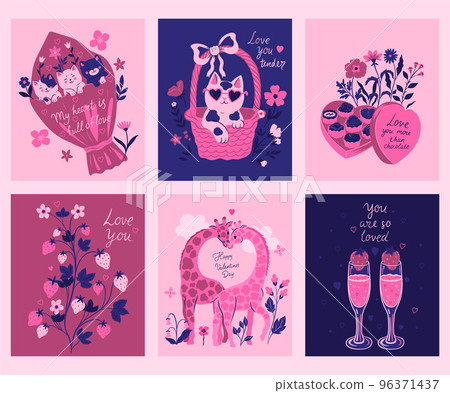 Set of postcards for valentine s day. Vector graphics. 96371437