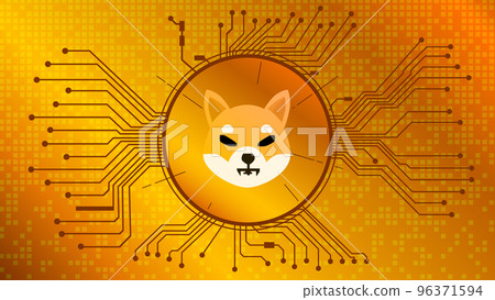 Shiba Inu SHIB cryptocurrency token symbol of the DeFi project in circle with PCB tracks on gold background. Currency icon. Decentralized finance programs. Vector EPS10. Shiba Inu SHIB cryptocurrency token symbol of the DeFi project in circle with PCB tracks on gold background. Currency icon. Decentralized finance programs. Vector EPS10. 96371594