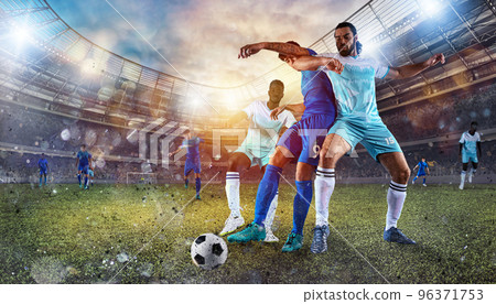 Football scene with competing soccer players at the stadium Football scene with competing soccer players at the stadium 96371753