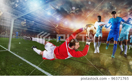 Football scene with soccer players and goalkeeper at the stadium Football scene with soccer players and goalkeeper at the stadium 96371765