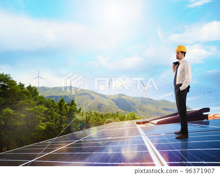 Architect follows the project of photovoltaic panels 96371907