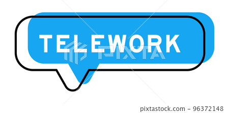 Speech banner and blue shade with word telework on white background 96372148
