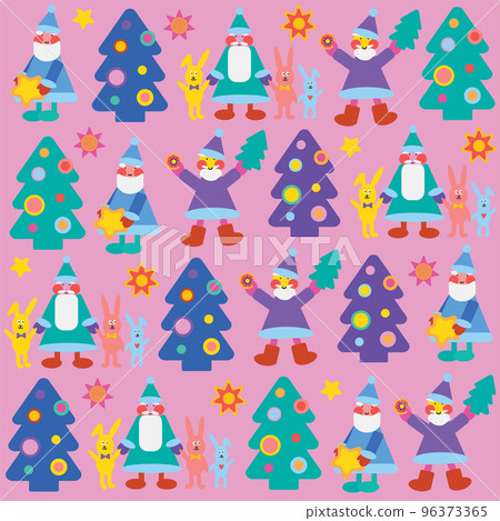 Santa, bunny and Christmas tree pattern on pink background. Christmas and new year seamless pattern. 96373365