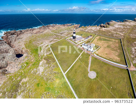 Aerial view of the Lighthouse on Tory Island, County Donegal, Republic of Ireland 96373522