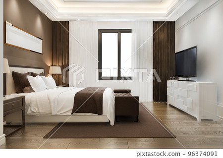 3d rendering beautiful luxury bedroom suite in hotel with tv 96374091