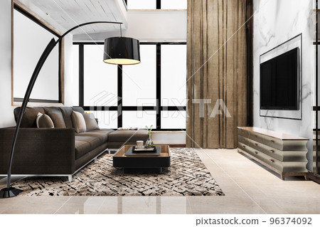 3d rendering luxury and modern living room with leather sofa 96374092