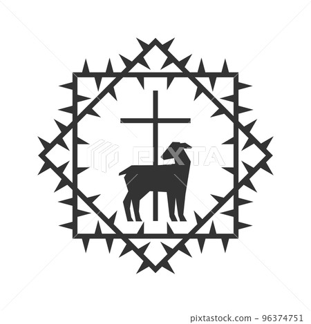 Christian illustration. Church logo. Crown of thorns, lamb and cross. Christian illustration. Church logo. Crown of thorns, lamb and cross. 96374751