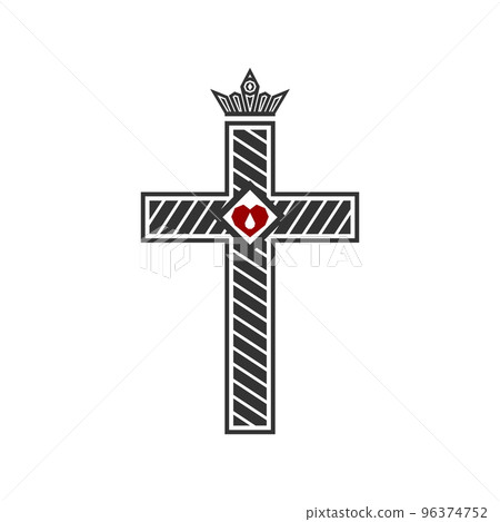 Christian illustration. Church logo. Cross of Jesus with a heart inside 96374752