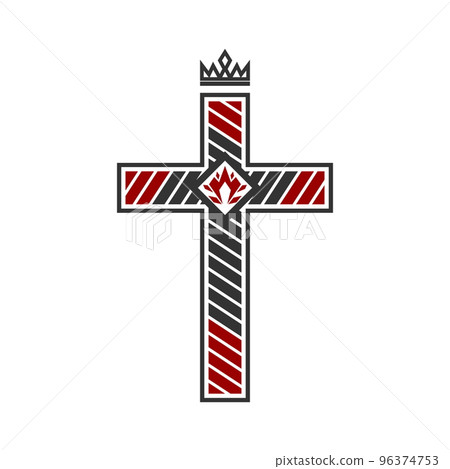 Christian illustration. Church logo. Crucifixion cross and fire inside Christian illustration. Church logo. Crucifixion cross and fire inside 96374753