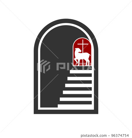 Christian illustration. Church logo. Staircase leading to God's lamb Christian illustration. Church logo. Staircase leading to God's lamb 96374754