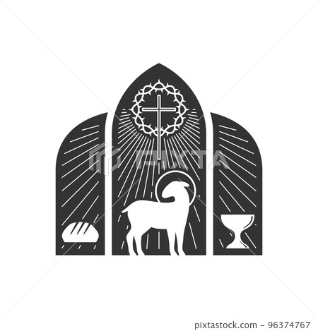 Christian illustration. Church logo. The Lamb of God is the foundation of the Christian faith. Christian illustration. Church logo. The Lamb of God is the foundation of the Christian faith. 96374767