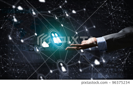 Presenting modern wireless technologies as means of communucation and networking on dark background 96375234